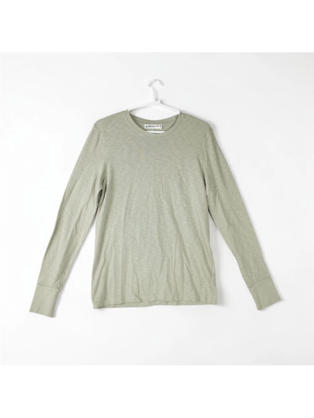 American Giant Premium Slub Crew Tee Shirt Womens S Green Long Sleeve Cotton USA